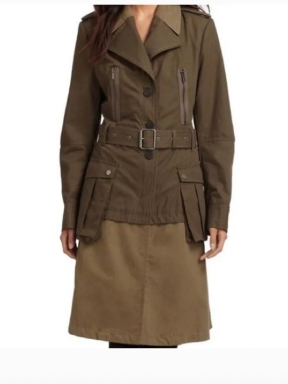 BCBGMAXAZRIA Willow Colorblock Military Trench Coat Olive Green S $448
